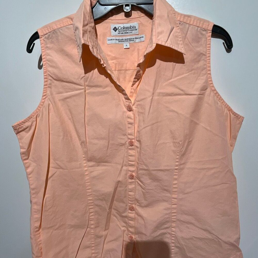 Columbia Womens Peach Cotton Sleeveless Collared Button-Down Shirt‎ Size Large